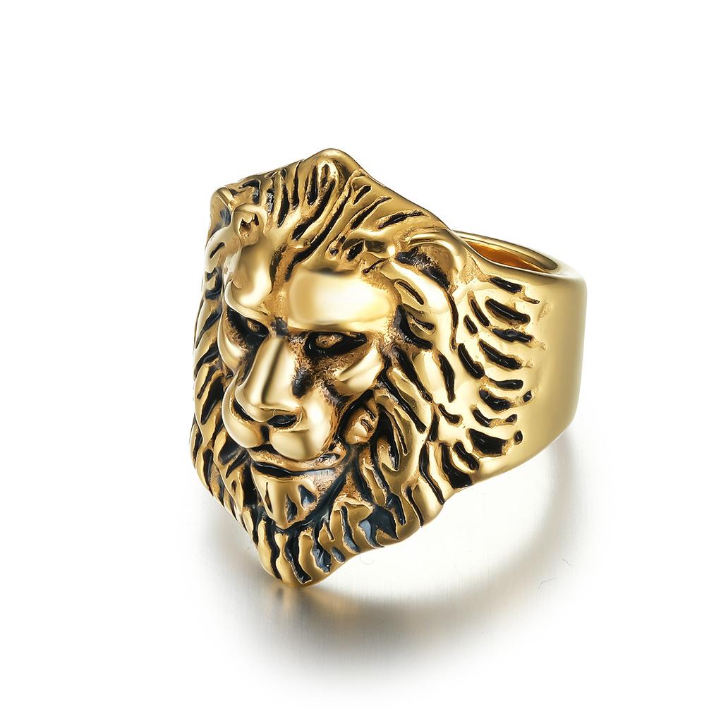 European and American Retro Style Domineering Lion Head Titanium Steel Ring Grassland Male Lion King Mens Ring