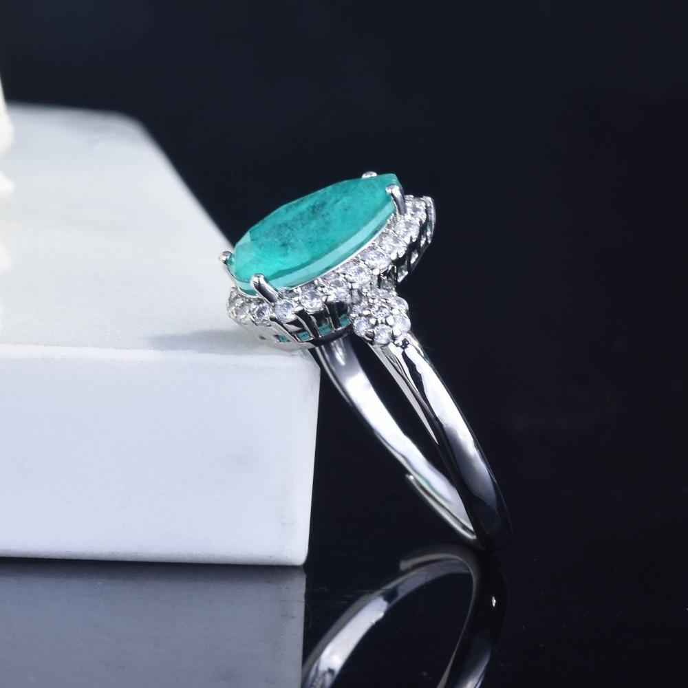Women Jewelry Set Simulated Paraiba Teardrop Ring Pendant Necklace Earrings