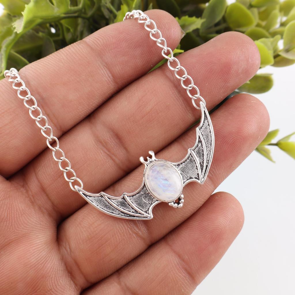 Regenbogen-Mondstein-Edelstein, handgefertigter Schmuckanhänger aus 925er Sterlingsilber für Weihnachtsgeschenk