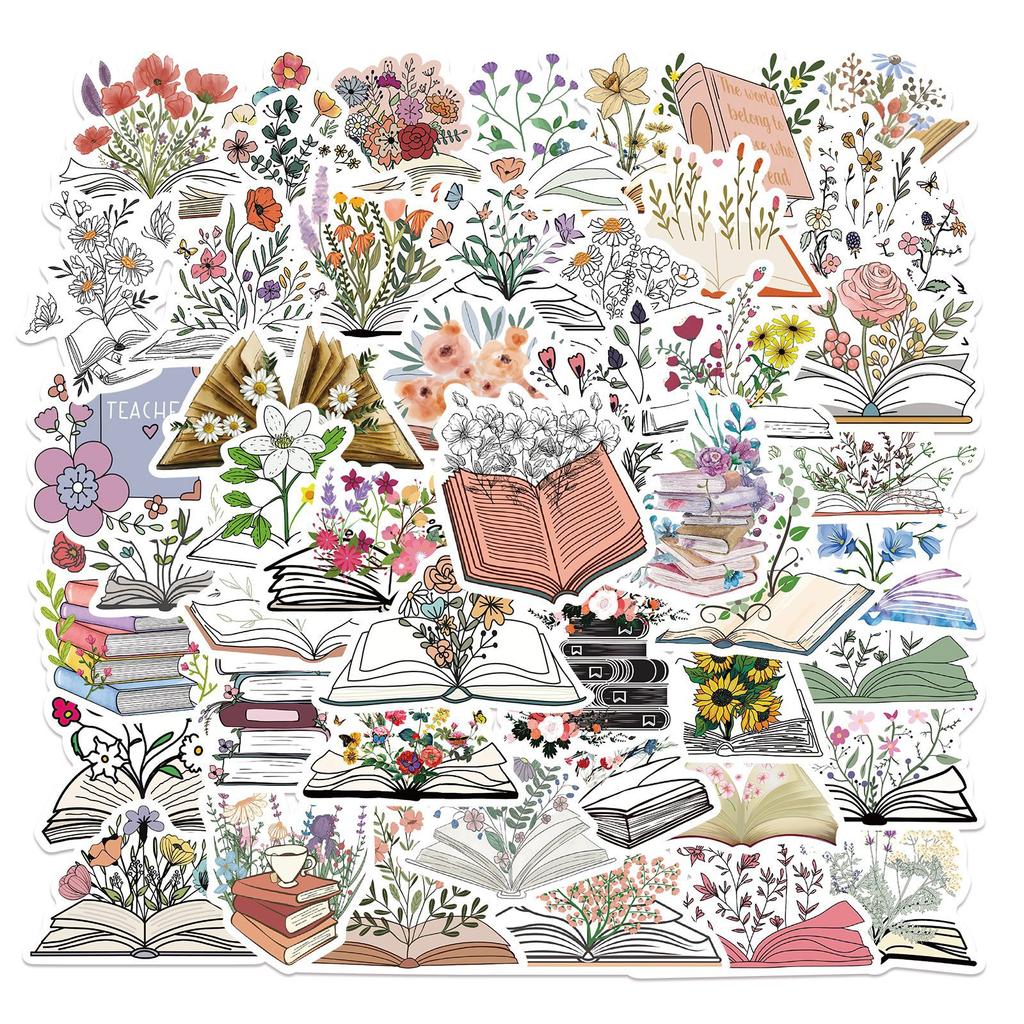 50 Cartoon Books, Floral Graffiti Stickers, Decorative Suitcase Pen, Guitar Notebook, Waterproof and Explosive