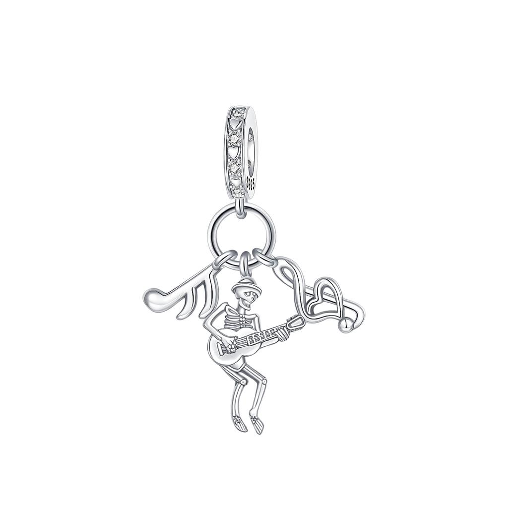 925 Silver Punk Gothic Skeleton & Guitar Charms Rock & Roll Skull Black Cat Beads Fit Bracelets DIY Jewelry Gift