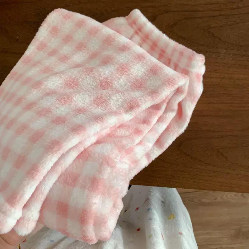 Korean Style Women's Fleece Pajama Pants - Flannel Cartoon Design for Autumn and Winter