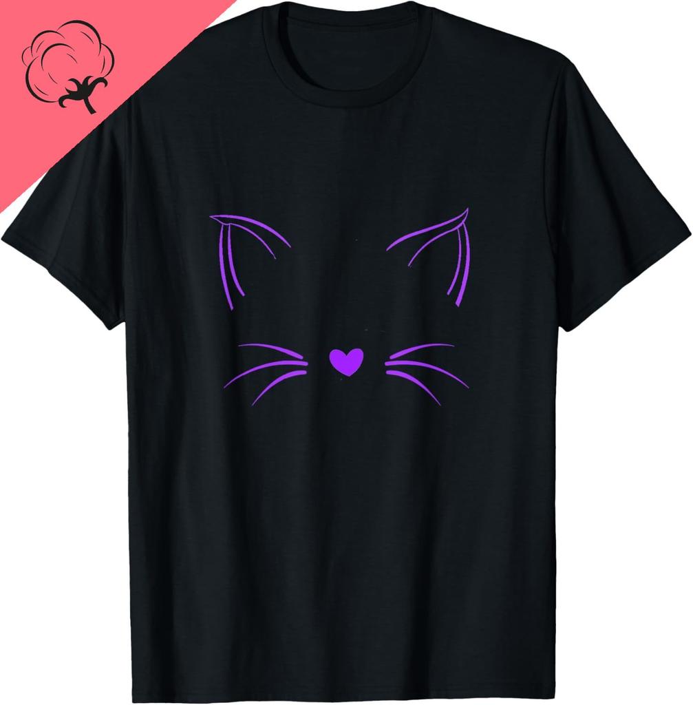 Purple Invisible Cat Face Purple Color Graphic TShirt Custom Printed Graphic T Shirts Cotton Harajuku Camiseta Hombre