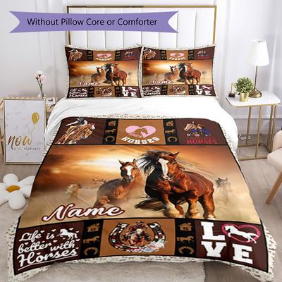 Horse Customize Your Name Bedding Set Breathable Duvet Cover With Pillowcases Decorative Bed Linen For Bedroom Home Decoration Birthday Gift
