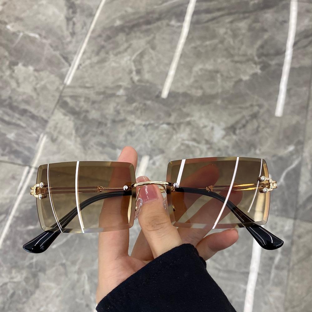 Bezramkowe Przycięte Kwadratowe Okulary Przeciwsłoneczne Modne Okulary Kobiety Europejski i Amerykański Trend Okulary