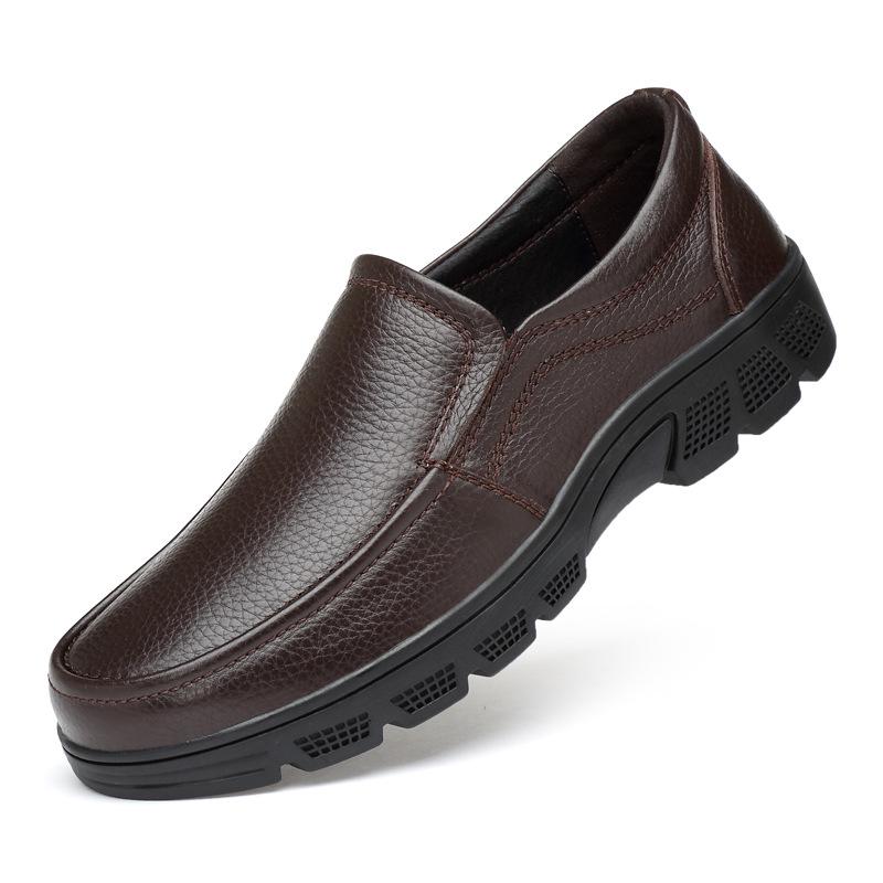 Men s Round Toe Cowhide Loafers - Slip-On, Thick Sole, Breathable, Low Heel Casual Shoes 38