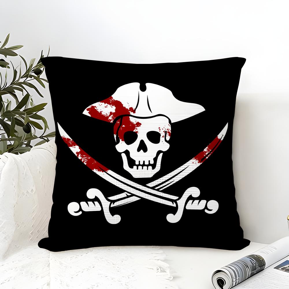Pirate Skull  Crossbones Pillow Case Cotton Linen Fabric Square Zipper Pillowcase Home Decorative Living Room
