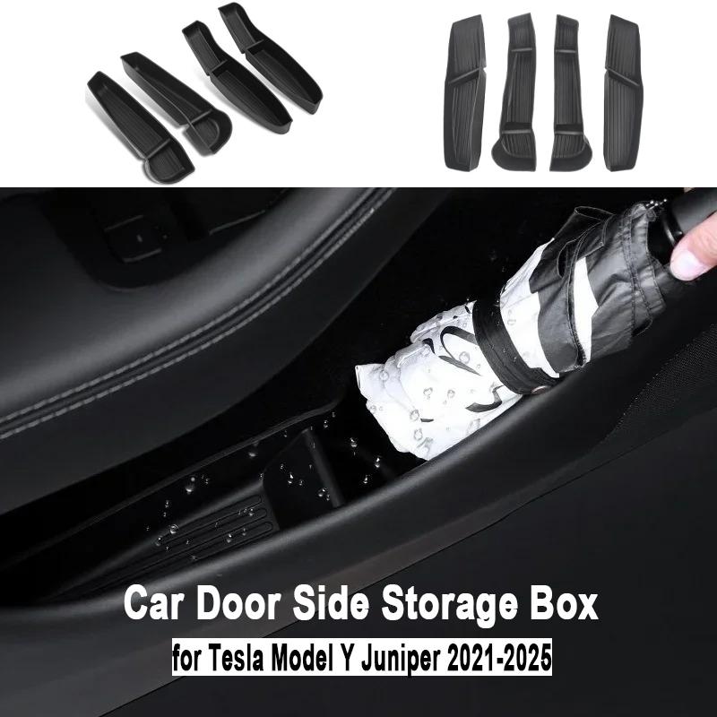 Car Door Side Storage Box for Tesla Model Y Juniper 2021-2025 Front Rear Door Handle Armrest Tray Organizer Car Accessories