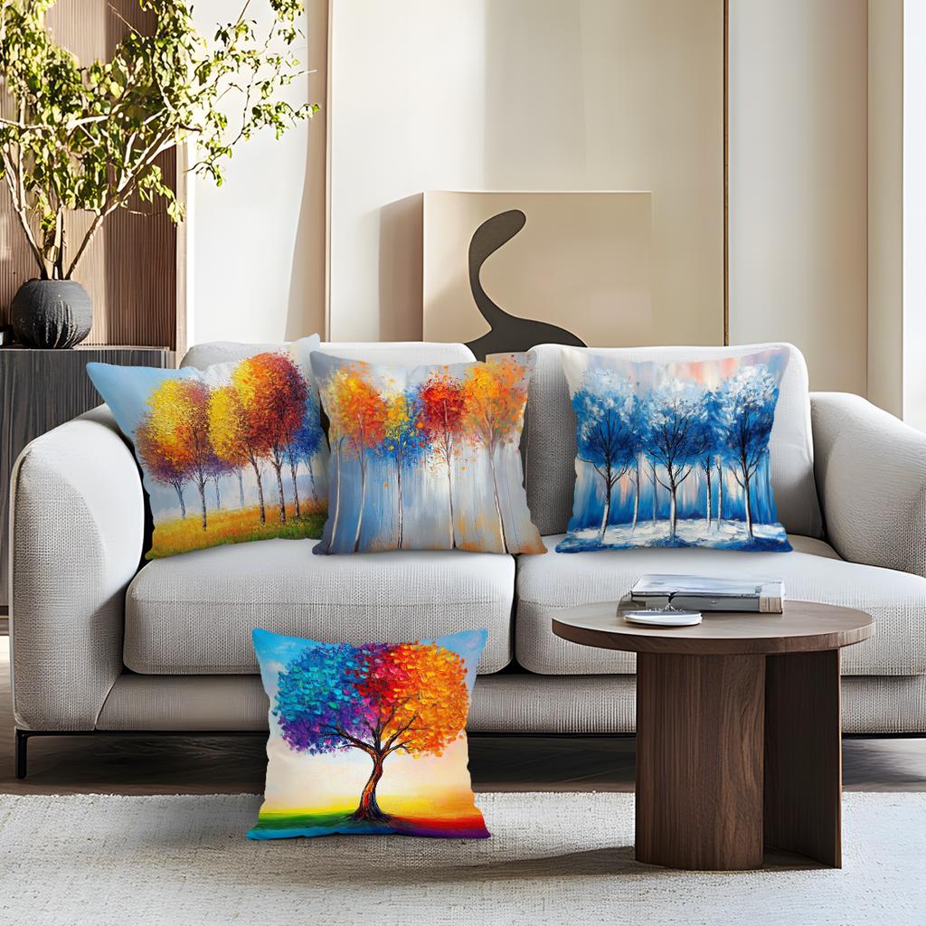 Oil Painting Sunset Forest Pillowcase Bedroom Sofa Cushion Cover 100% Polyester Living Room Cushion Pillowcase Home Decor