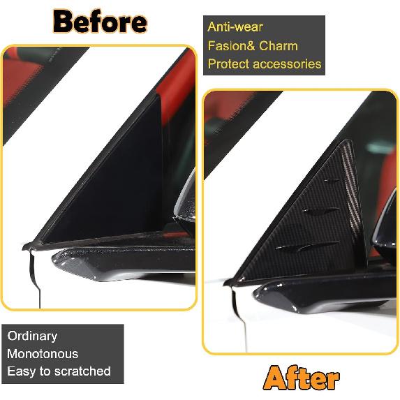 Front Window Triangle Cover Compatible with Chevrolet Corvette C8 Stingray Sports 2020 2021 2022, ABS Rearview Mirror Side Spoiler Trim Cover