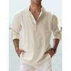 Cotton Linen Shirts for Men Casual Shirts Lightweight Long Sleeve Henley Beach Shirts Hawaiian T Shirts for Men Streetwear