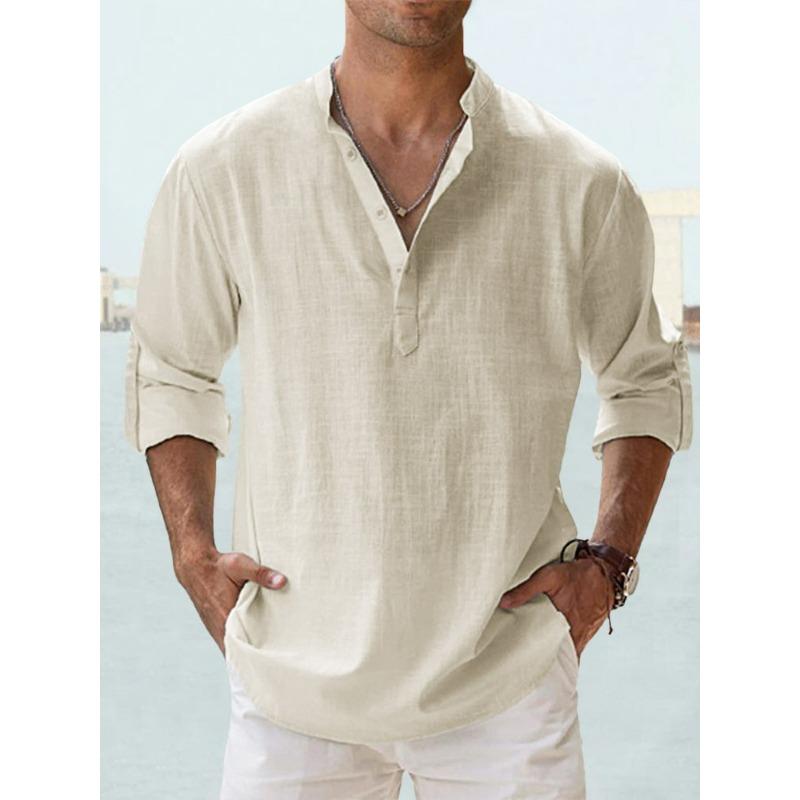 Cotton Linen Shirts for Men Casual Shirts Lightweight Long Sleeve Henley Beach Shirts Hawaiian T Shirts for Men Streetwear