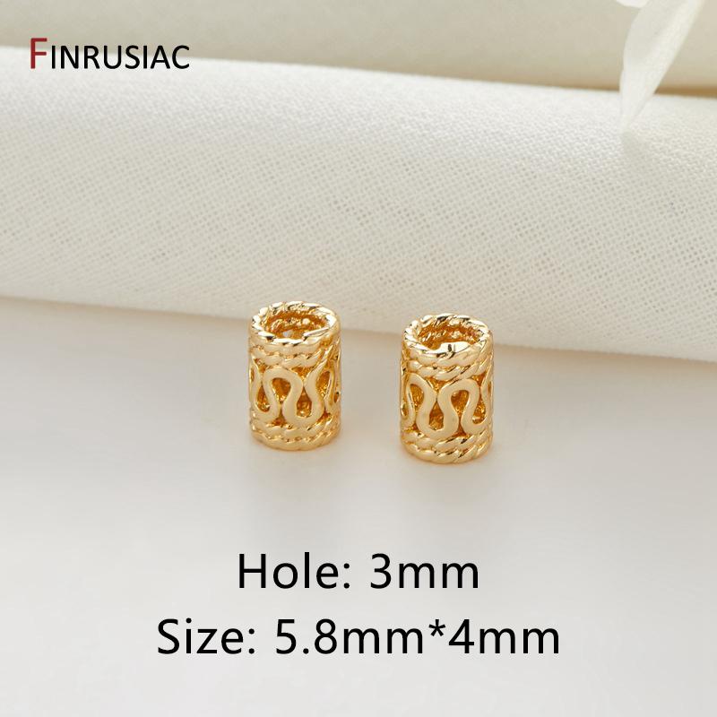 

7 Types High Quality 14K Gold Plated Brass Hollow Pattern Spacer Beads Large Hole Bracelet Beads For Jewelry Making DIY Findings 5 pieces