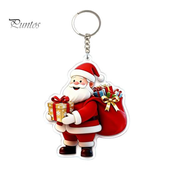 Handbags Decorative Charms Cartoon Santa Claus Acrylic Keychain, Double-sided Christmas Key Festive Car Accessories Ring, Pendant Charm for