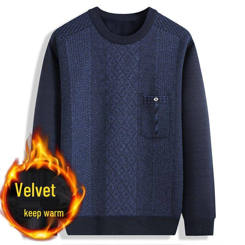 

Men s Plus Velvet Warm Knit Sweater - Autumn/Winter Pullover for Middle-Aged and Elderly 2XL (70-77.5 kg)