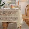 Cotton Weave Tablecloth,With Tassel Rectangle Hollow Lace Table Cloths for Kitchen Party Holiday Christmas Dining Table Decor