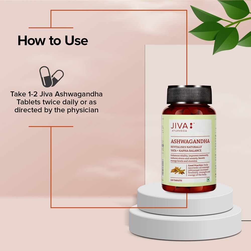 Jiva Ashwagandha Tablets 500mg 120 Tablets Pack of 3 Pure Herbal Supplement for Energy & Vitality