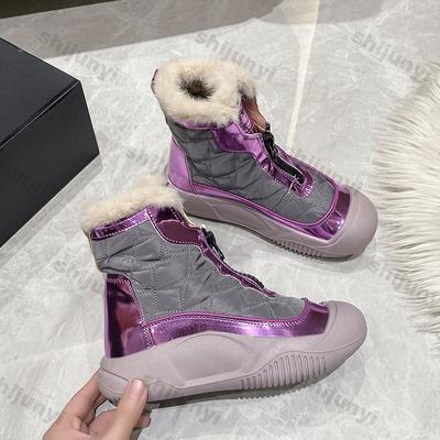 Women Winter Plus Fleece Snow Boots Winter Platform Solid Color Warm Ankle Boots Female Thick Bottom Plush Cotton Padded Shoes