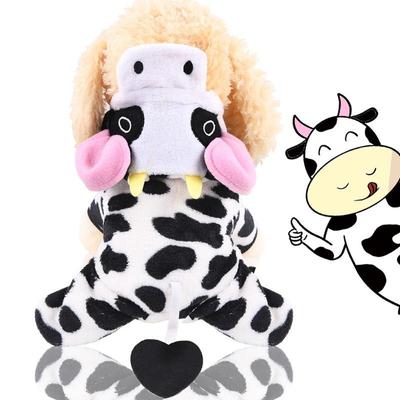 Podzimní a zimní psí korálový fleece kočičí oblečení, oblečení pro mazlíčky, kráva kočka přeměněná na kreslený středně velký psí potřeby