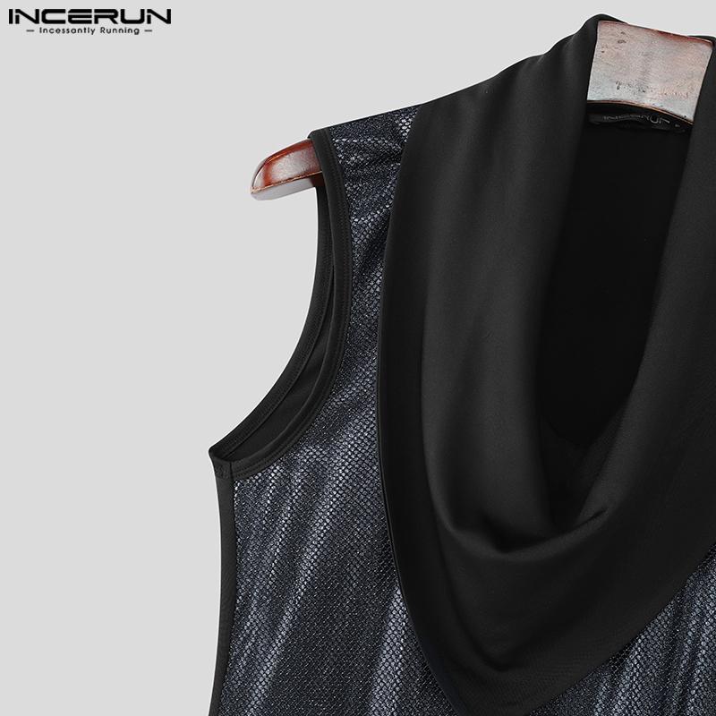 INCERUN Men Swing Collar Sleeveless Glitter Patchwork Casual Party Tank Tops