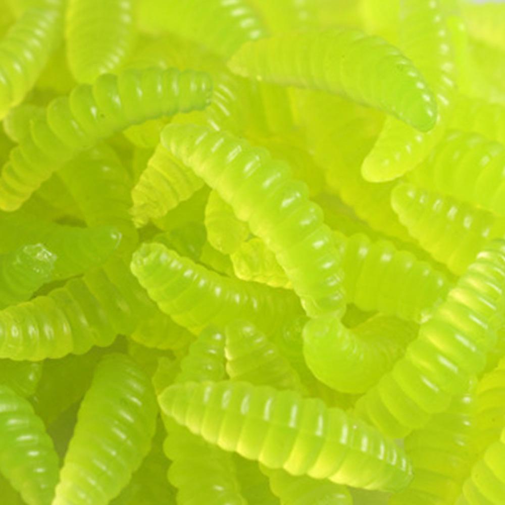 100Pcs/Bag 2cm 0.3g Bread Worm Silicone Artificial Baits Maggot Grub Soft Fishing Lure Hooks Biomimetic Smell Worms Glow Shrimps
