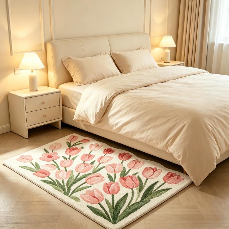 Flower Pattern Carpets for Living Room Fluffy Soft Study Floor Mat Cream Style Bedroom Decor Girl Carpet Thick Plush Bedside Rug