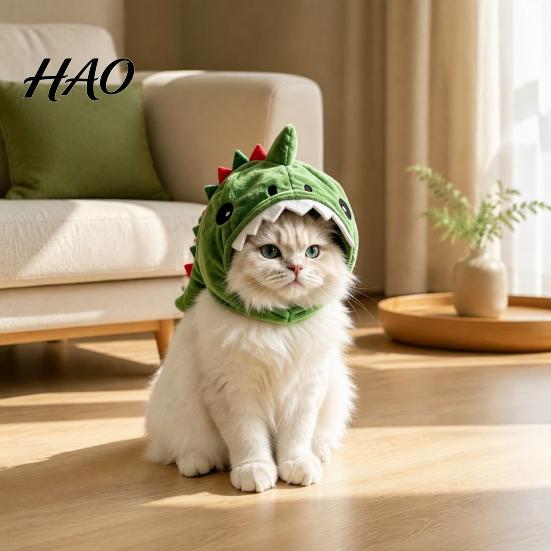 Functional Pet Grooming Accessory Cute Dinosaur Hat for Cats, Soft Plush Funny Cat Headwear Fashionable Apparel Daily Dressing with Shark Design,