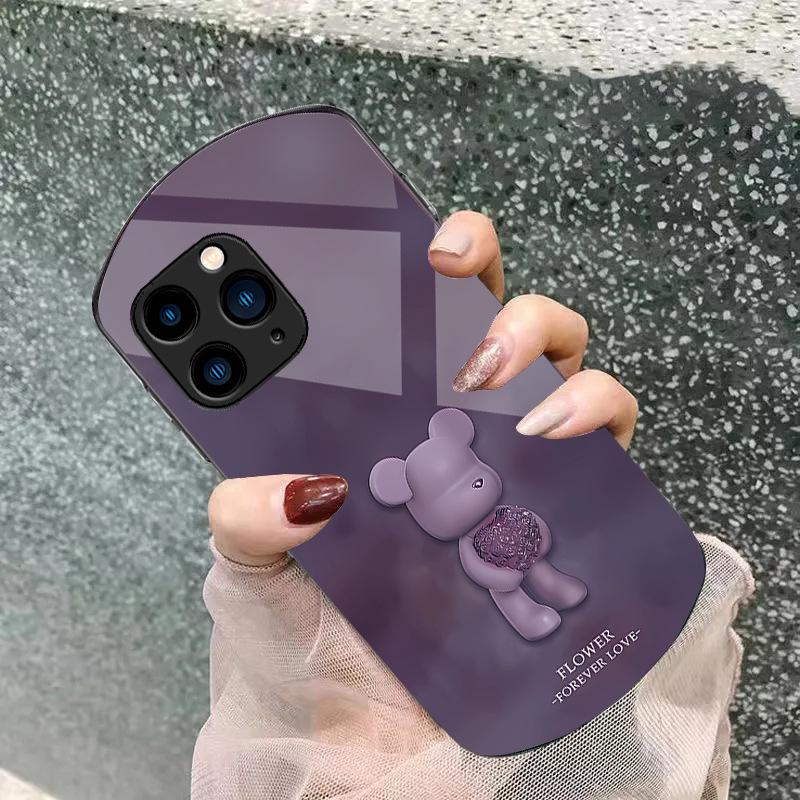 Cute Cartoon Love Bear Phone Case for Apple 15 Pro, 14 Max, XS Max, XS, 11, 7/8.