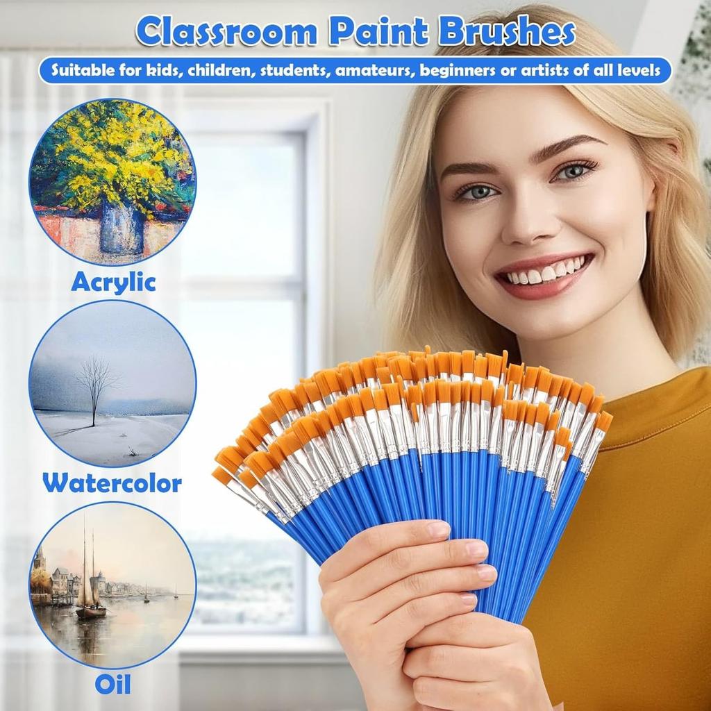 Set di Pennelli da Pittura 20-200 Pezzi Pennello Rotondo Piatto in Pelo di Nylon per Pittura a Olio Acrilico Acquerello Materiale Scolastico per Bambini/Artisti/Principianti/Studenti