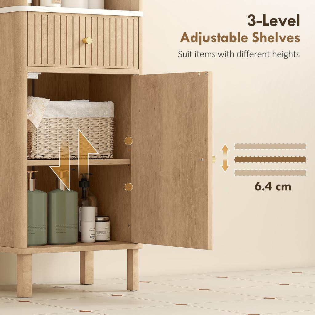 Multi-Storage Slimline Bathroom Cabinet - Oak Wood Effect
