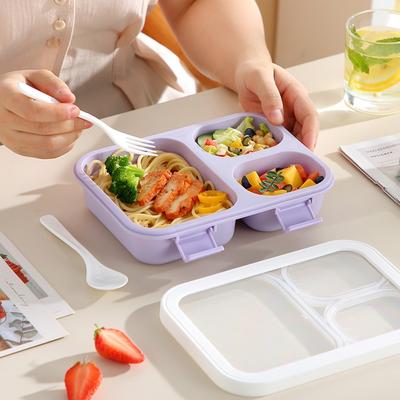 With Tableware Macaron Color Lunchbox Compartment Leakproof 3 Grid Lunchbox with Tableware Plastic Camping Food Container Worker