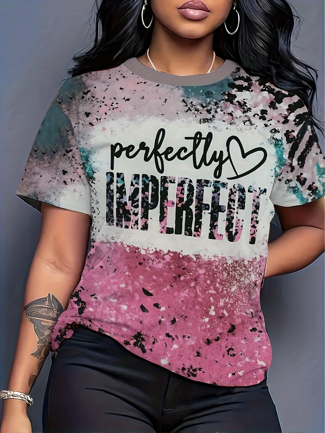 

Women s Perfectly Imperfect Tie-Dye T-Shirt, Casual Short Sleeve Tee with Heart Graphic, Loose Fit, Summer Fashion, Casual Attire S