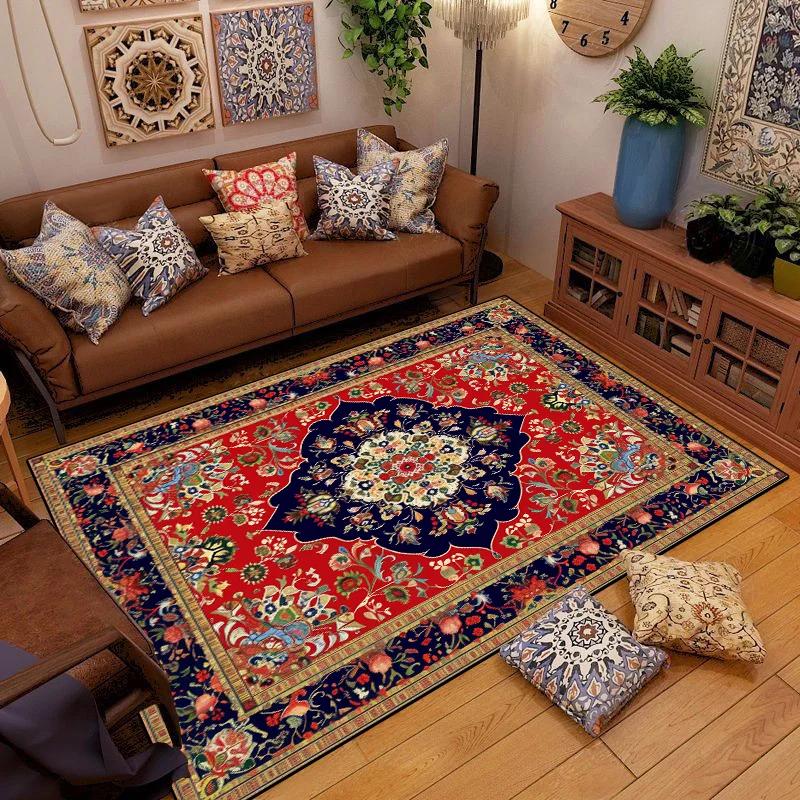 Retro Ethnic Carpets Turkish Persian Rug for Living Room Bedside Bedroom Vintage Floor Mat Entrance Doormat Carpet Large Rug