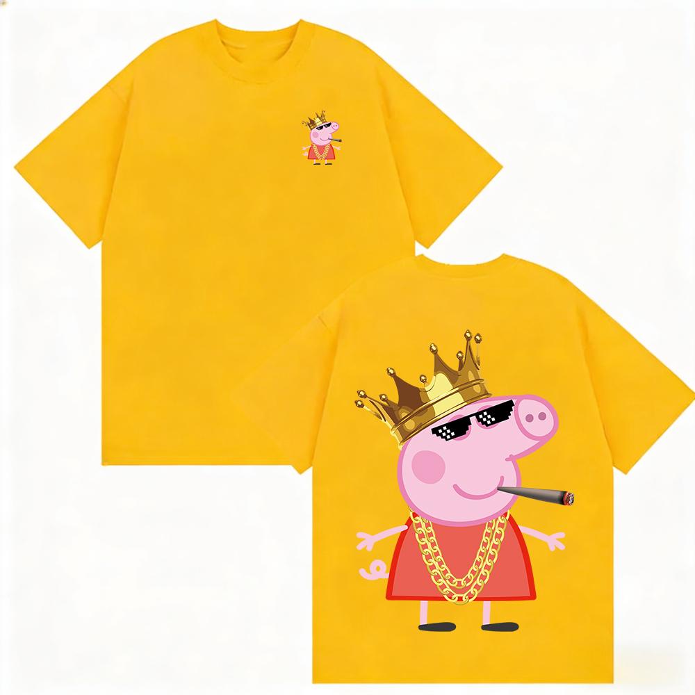 Summer Peppa Pig Page Cartoon Pattern Printed T-shirt Kids Unisex Breathable Loose Casual