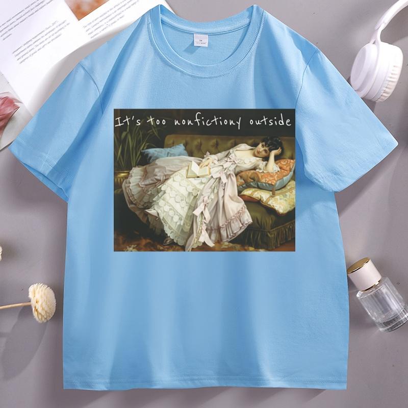 Too Nonfictiony Outside TShirt Booktrovert Tshirt Book Lover Tee Fiction Reader Clothes Unisex Short Sleeve Printed Tshirts M