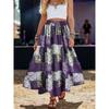 Plus Size, Plus Size Women's Elastic Waist Rose Print Long A-Line Bohemian Vacation Beach Skirt