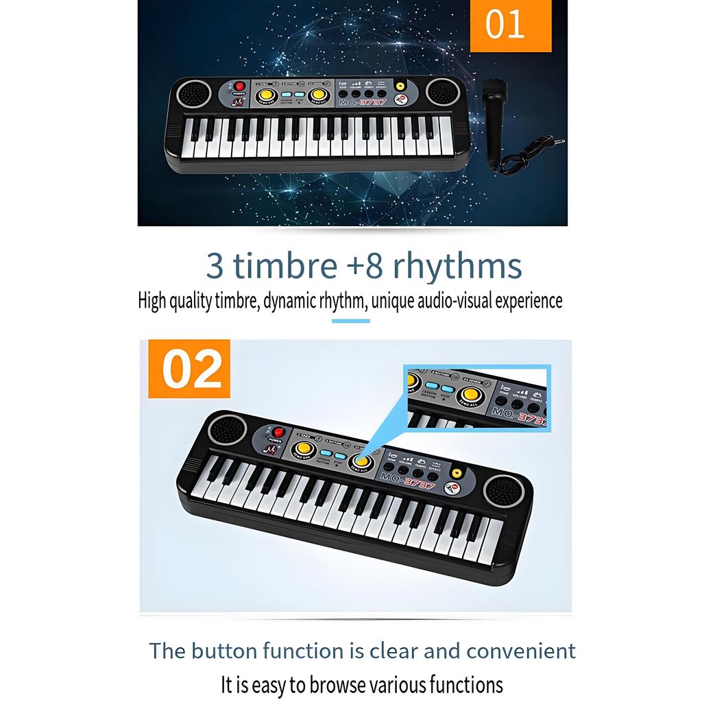 37 Keys Music Piano Keyboard Microphone Dual Speaker Stand Electronic Keyboard with Microphone Multi-Functional Mini Piano
