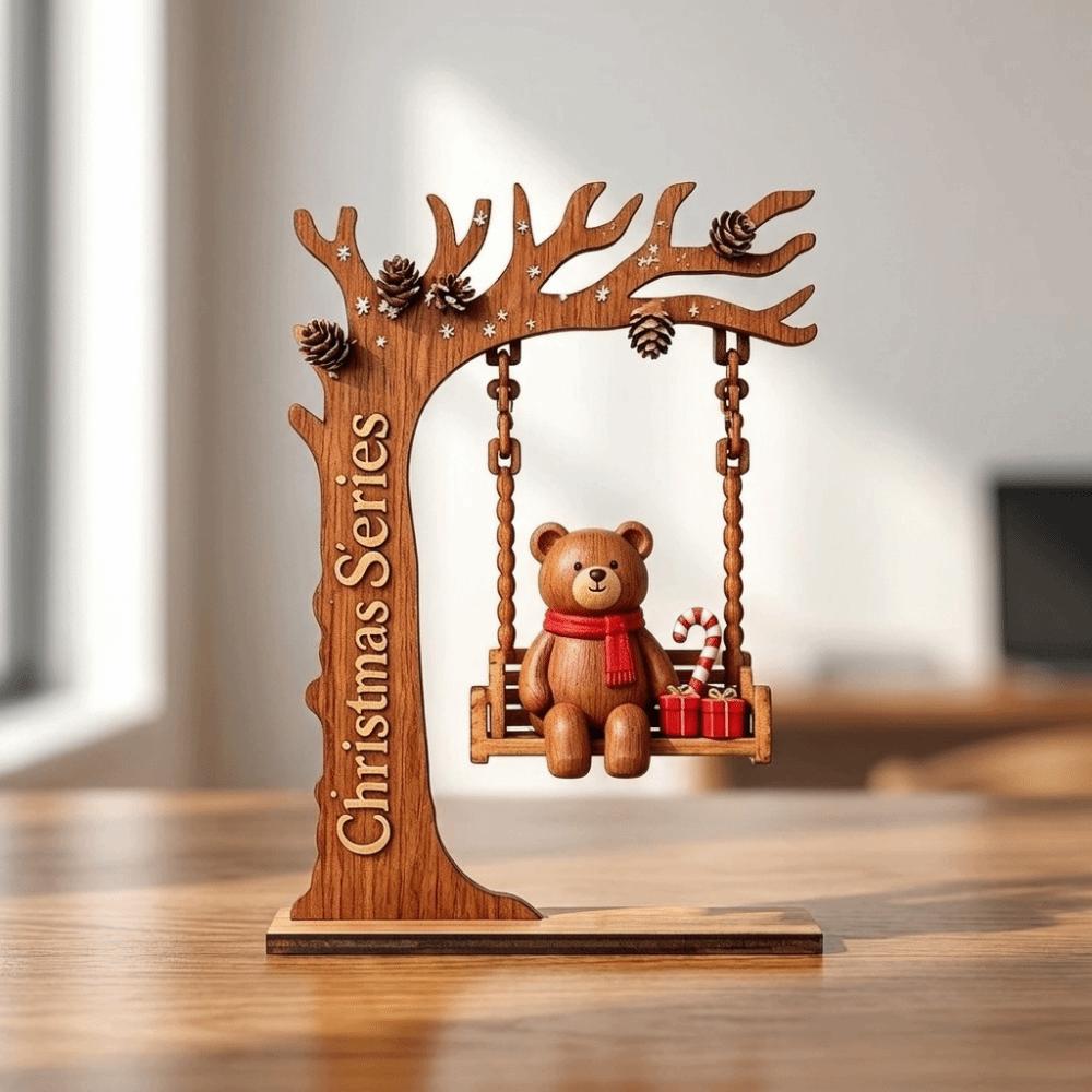 Wooden Craft Christmas Swing Ornament 2D Flat Tabletop Decoration Swingable Figure Holiday Gift