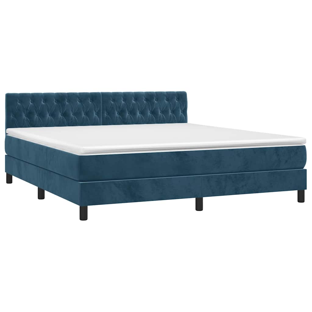 Box Spring Bed with Mattress & LED Dark Blue 180x200 Cm Velvet