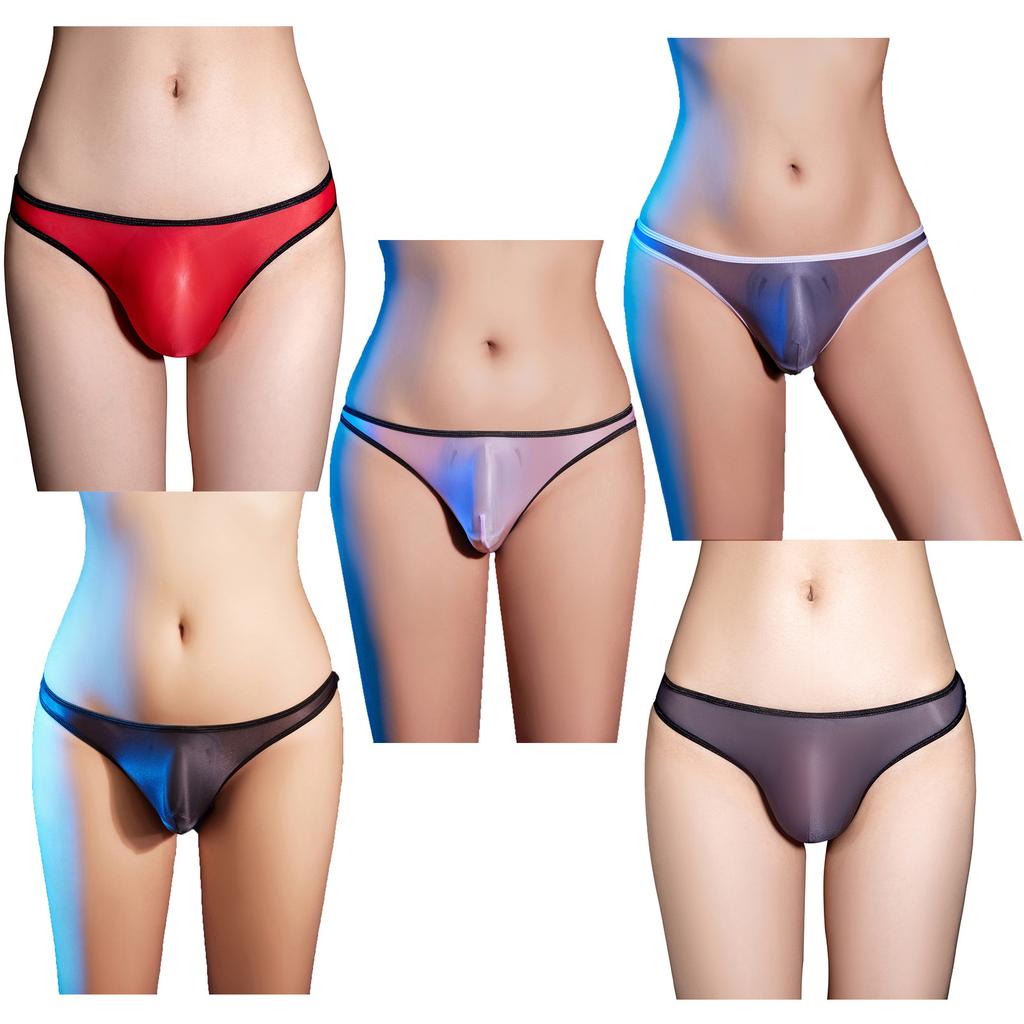 Mens Sheer Pouch Briefs Low Rise Thong Underwear Valentines Day Pool Party Revealing Swimwear