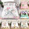 Lovely Baby Elephant Flowers Duvet Cover Set Cute Cartoon Animals Bedding Set Giraffe Quilt Cover Twin Full For Girls Boys Gift