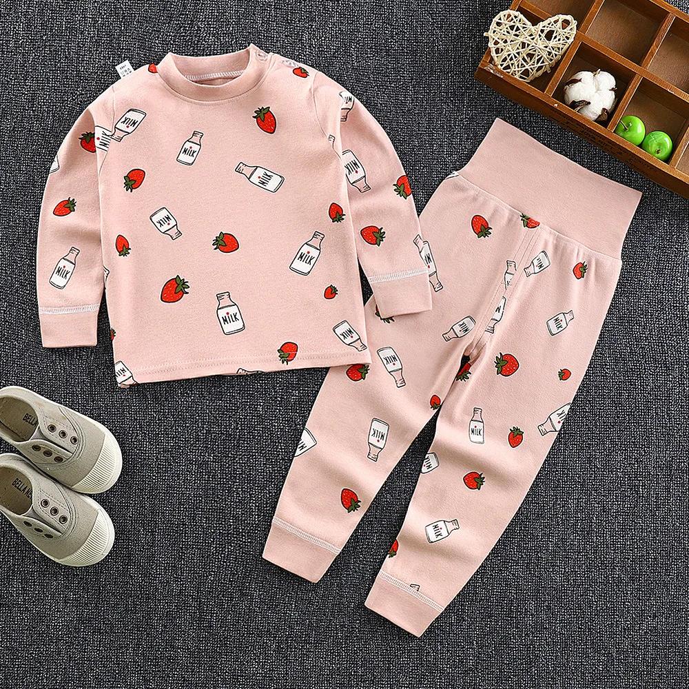 Spring Autumn Children Pajamas Set High Waist Cotton Kids Long Johns Sets Boys Girls Cotton Underwear Set for 1-6 Years Old 9M
