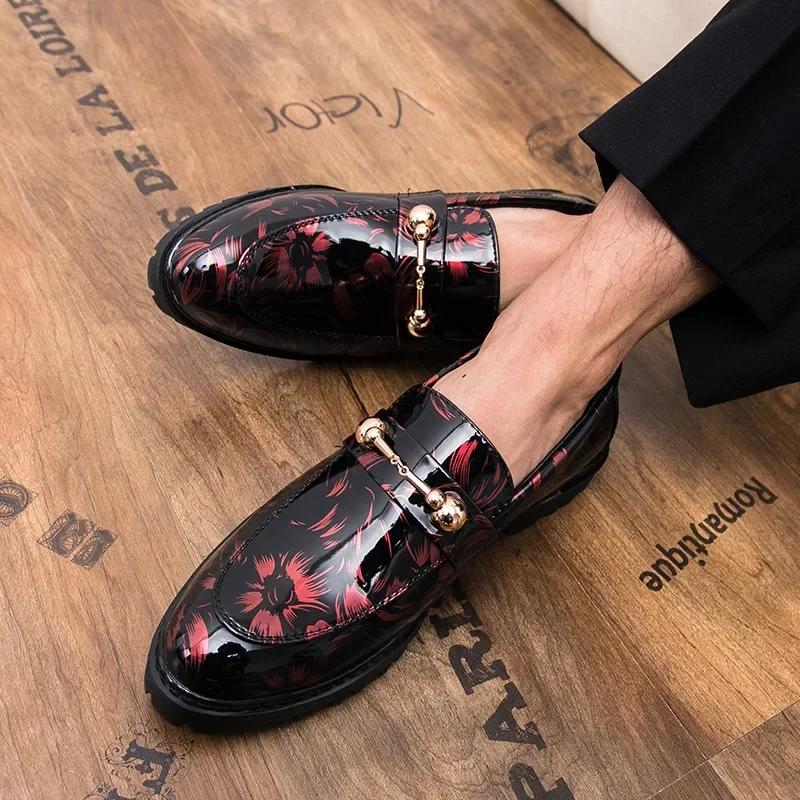 Shiny Leather Shoes for Men Platform Dress Shoes Slip On Men Loafers Party Designer Wedding Footwear Para Hombres