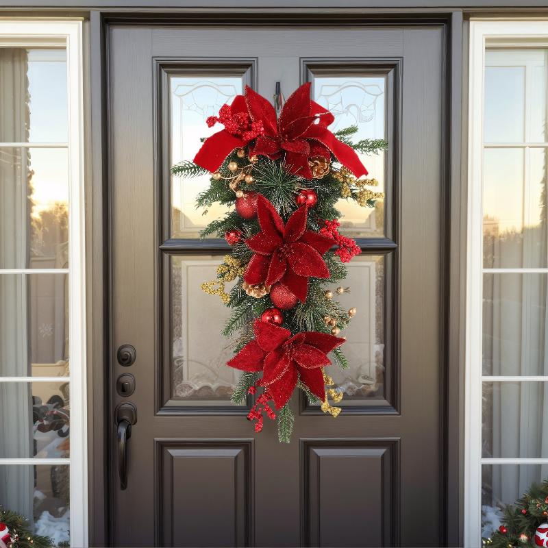 60Cm Christmas Wreath Pendant Without/With Light Atmosphere Decorative Garland Home Door Window Stairs Decoration Party Supplies