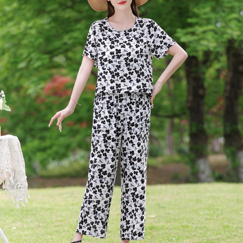 

Большие размеры Элегантные женские брюки комплекты Летний повседневный комплект из двух предметов для женщин Винтажная одежда 5XL