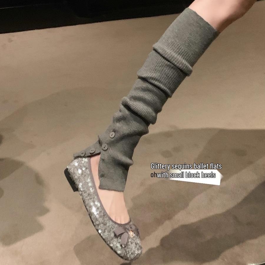 

Women s Spring Glitter Sequin Bow Slip-On Shoes with Thick Sole 39 чорний