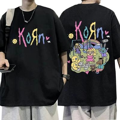Summer Short Sleeve Tshirts Korn Cartoon Rock Band Music Album Print T Shirt Unisex's Cotton T-shirt Oversized Unisex Streetwear