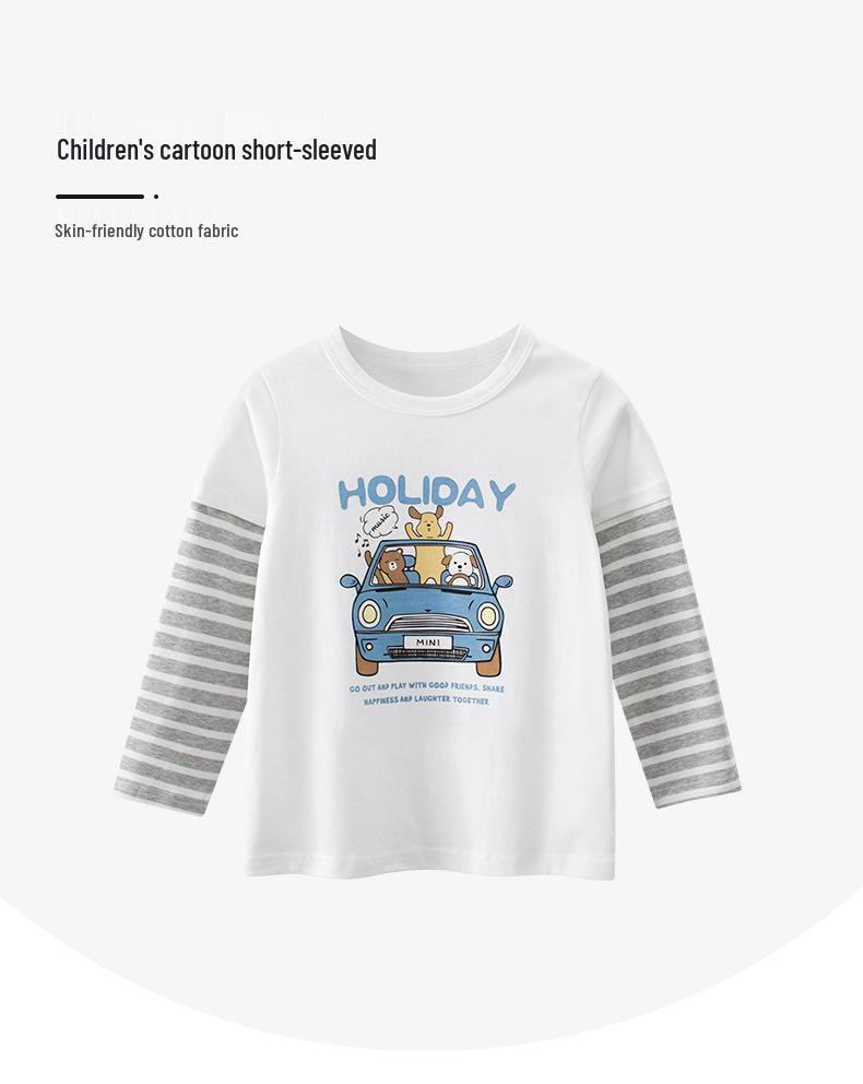 Kids' Korean Style Spring Cartoon Long Sleeve Two-in-One Top