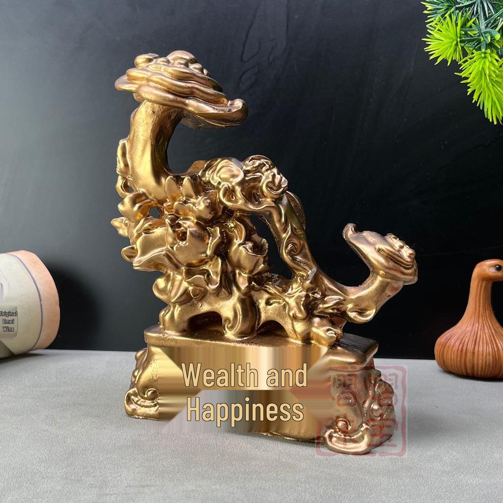 Luminous Copper Ruyi Ornament for Living Room Feng Shui and Wealth
