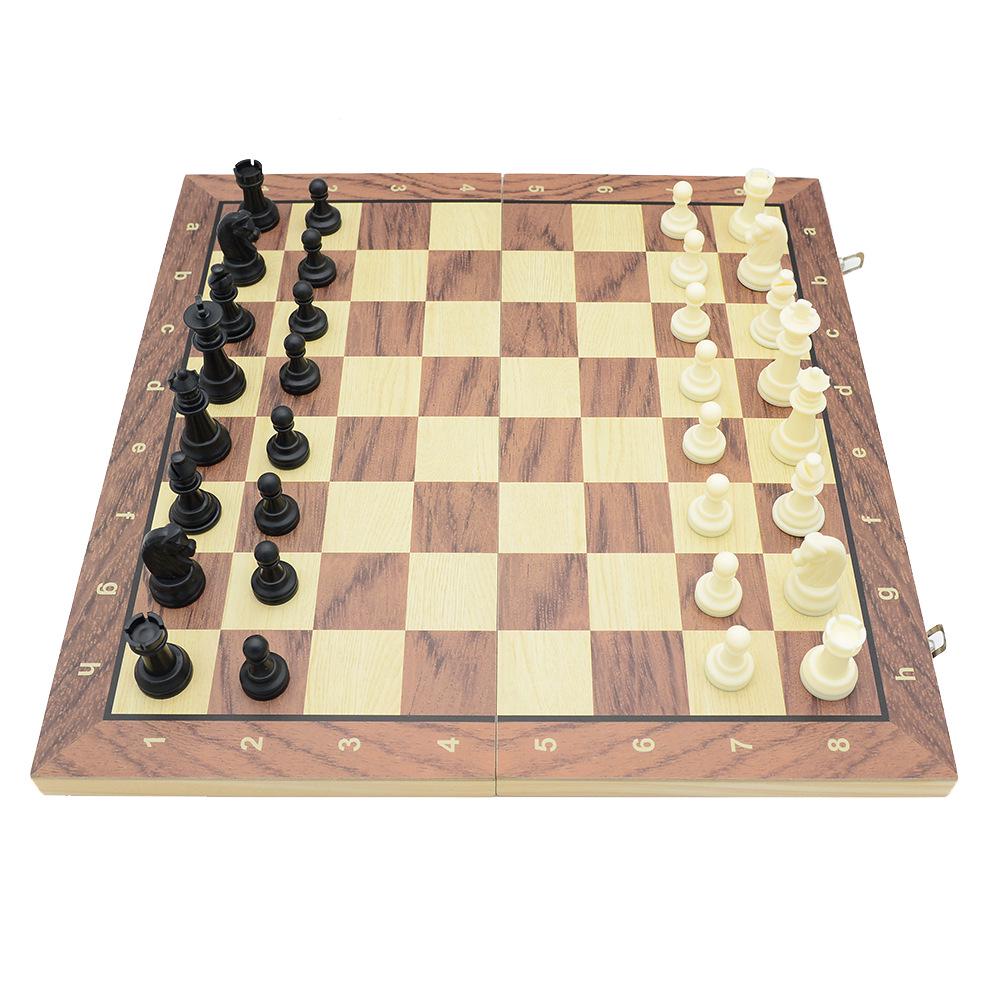 3-in-1 Foldable Wooden Chess, Checkers & Magnetic Game Set